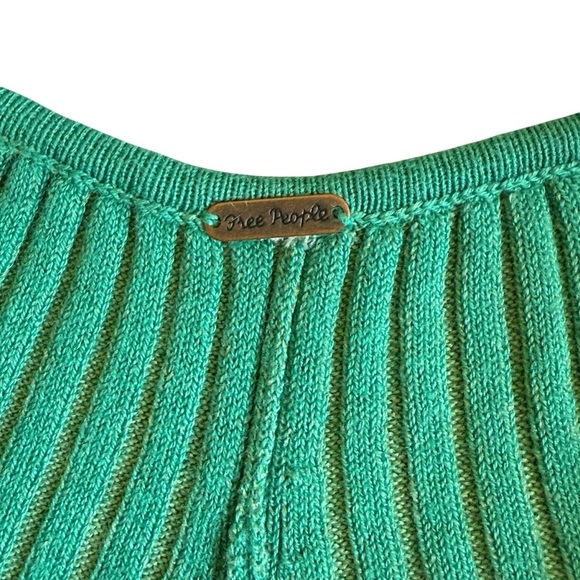Free People Ribbed Knit Deep-V Backless Tank Dress. Kelly Green Two-Tone #1609 - Picture 2 of 6